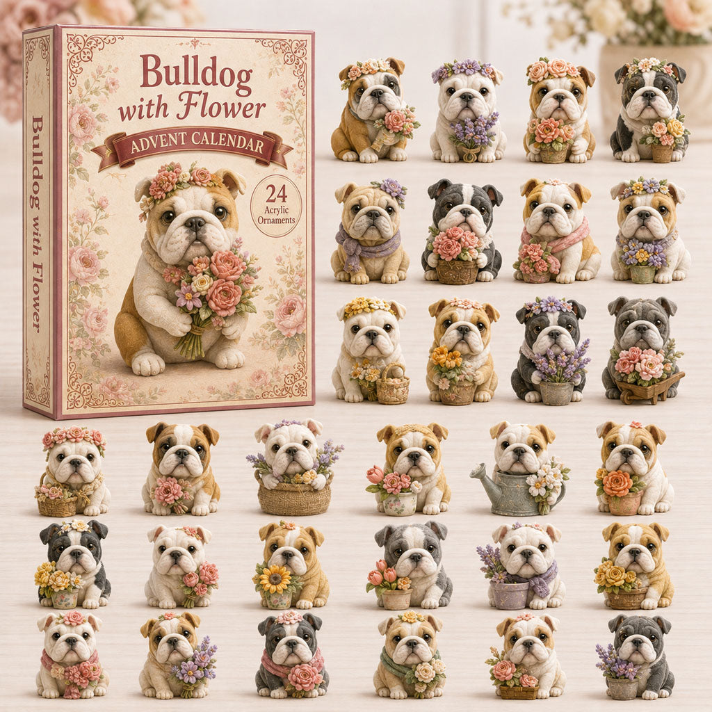 Bulldog With Flower Christmas Advent Calendar Christmas Gifts For Bulldog Lovers