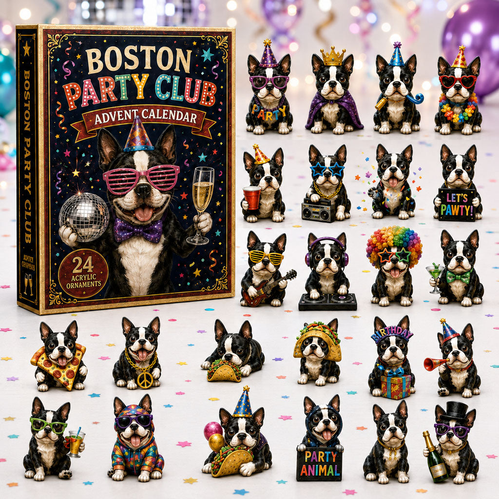 Boston Party Club Christmas Advent Calendar Xmas Gifts For Boston Terrier Lovers