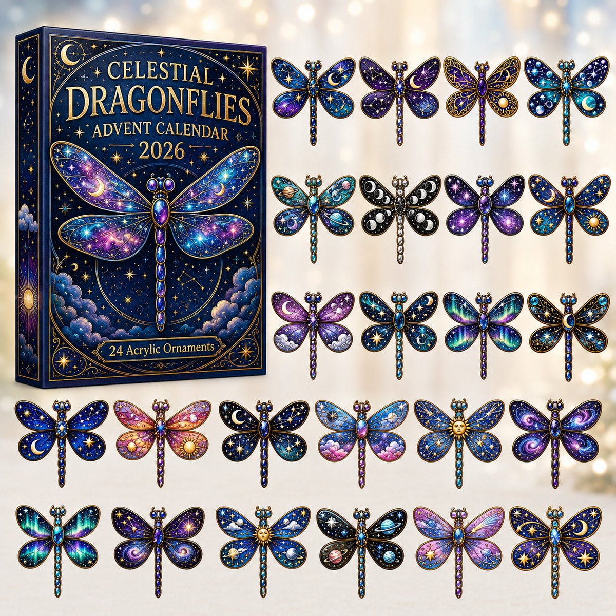 Celestial Dragonflies Christmas Advent Calendar 2026 24 Day Festive Countdown Xmas Gifts