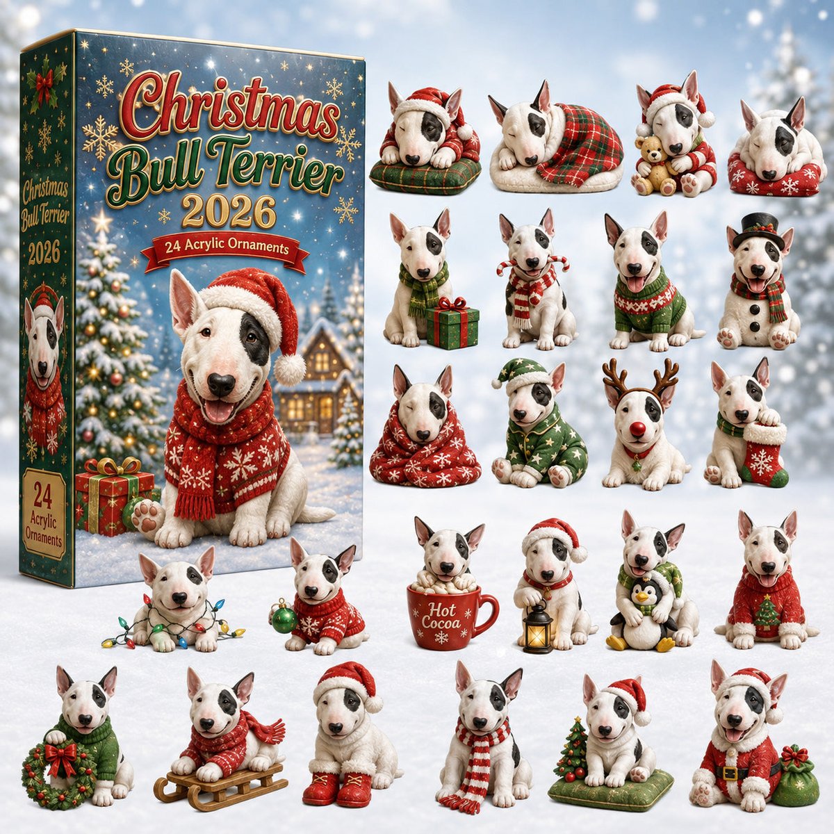 Christmas Bull Terrier Xmas Advent Calendar Xmas Home Decor Present For Bull Terrier Lovers