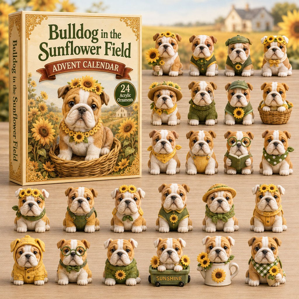 Bulldog In The Sunflower Field Christmas Advent Calendar Xmas Gifts For Bulldog Lovers