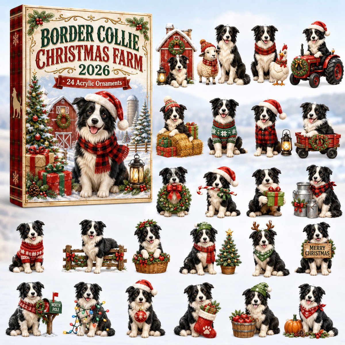 Border Collie Christmas Farm Advent Calendar Xmas Countdown Gifts For Border Collie Lovers