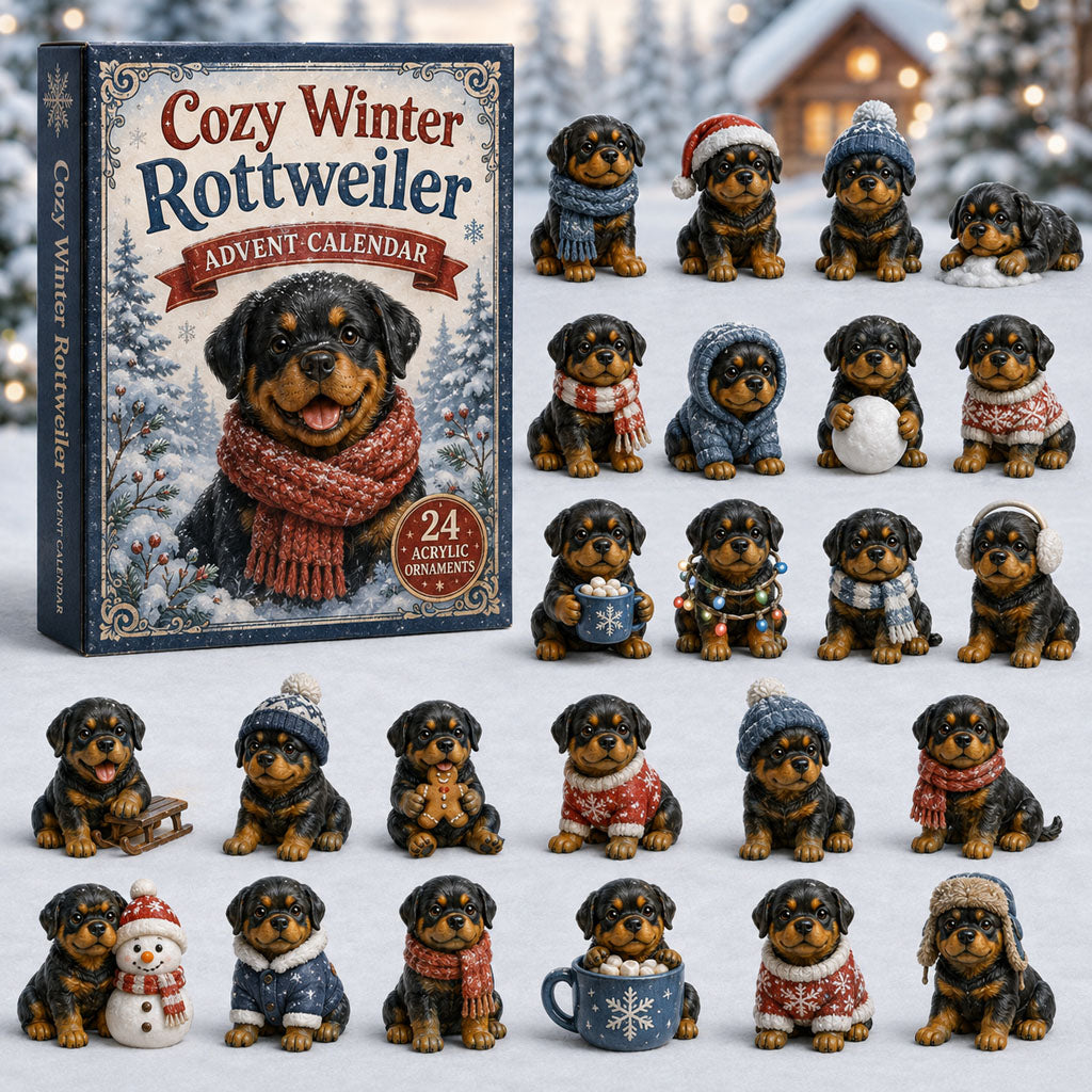 Cozy Winter Rottweiler Christmas Advent Calendar Xmas Countdown Gifts For Rottweiler Lovers