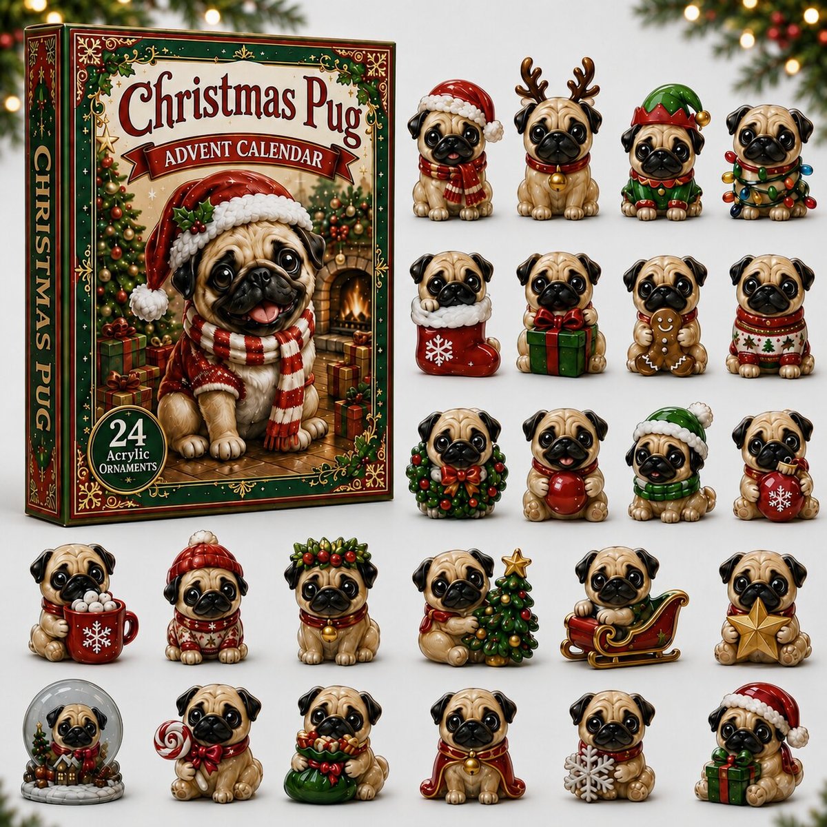 Christmas Pug Xmas Advent Calendar Christmas Eve Countdown Gifts For Pug Mom