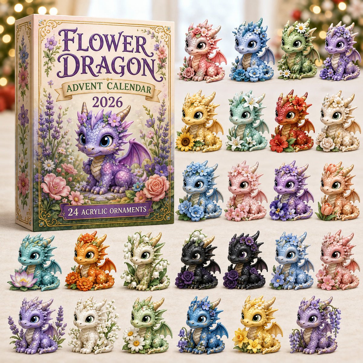 Flower Dragon Christmas Advent Calendar Xmas Countdown Xmas Gifts For Dragon Lovers