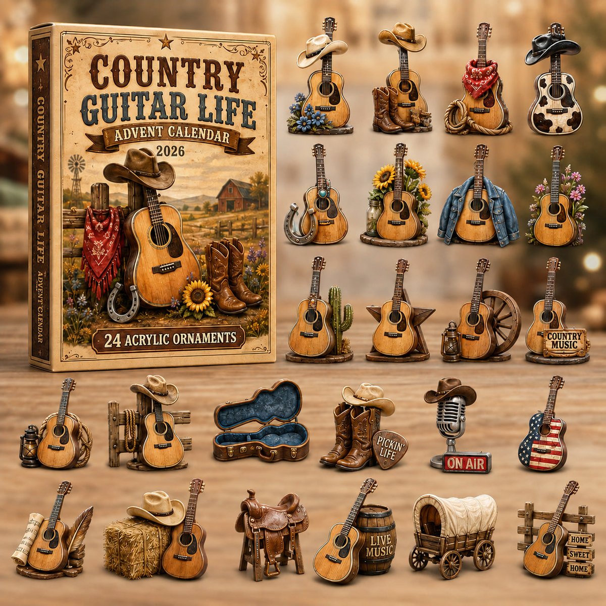Country Guitar Life Christmas Advent Calendar Xmas Countdown Gifts For Guitar Players