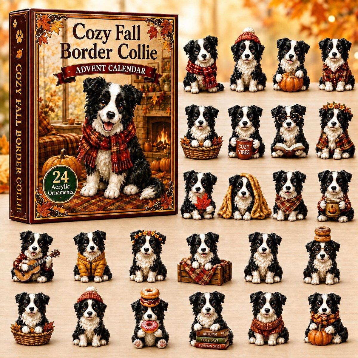 Cozy Fall Border Collie Christmas Advent Calendar Xmas Gifts For Border Collie Lovers
