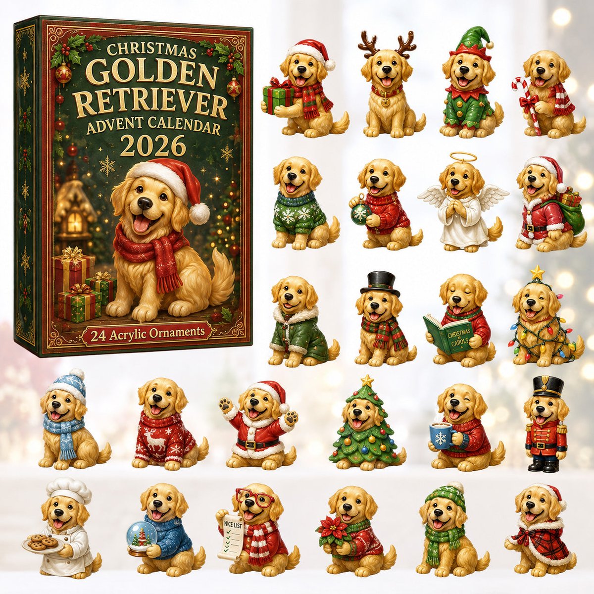 Christmas Golden Retriever Advent Calendar Xmas Presents For Golden Retriever Lovers_