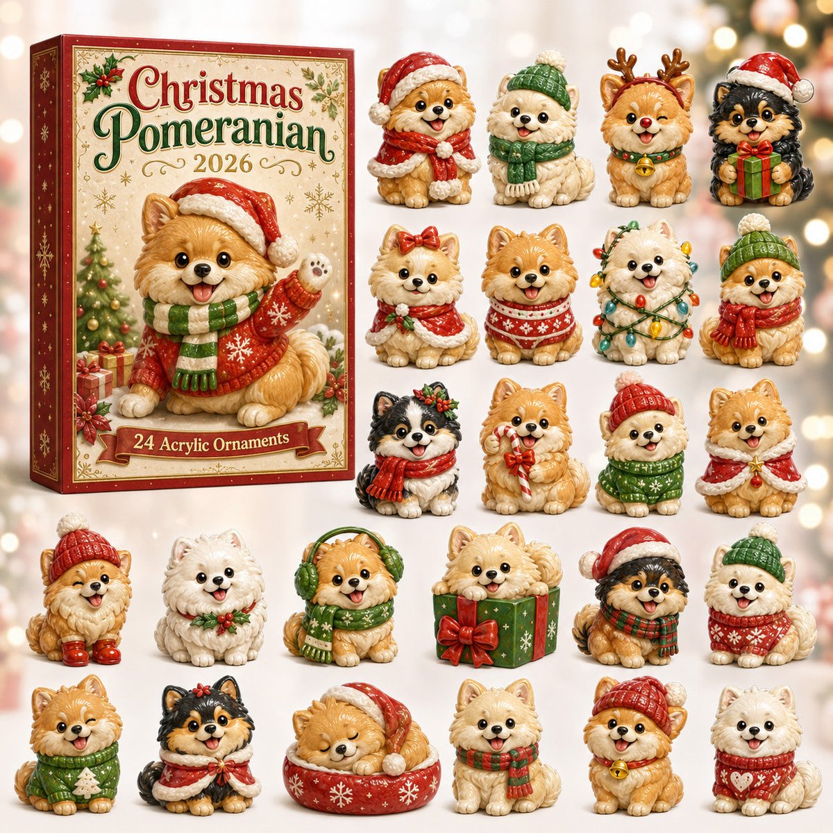 Christmas Pomeranian Advent Calendar Xmas Tree Hanging Gifts For Pomeranian Lovers