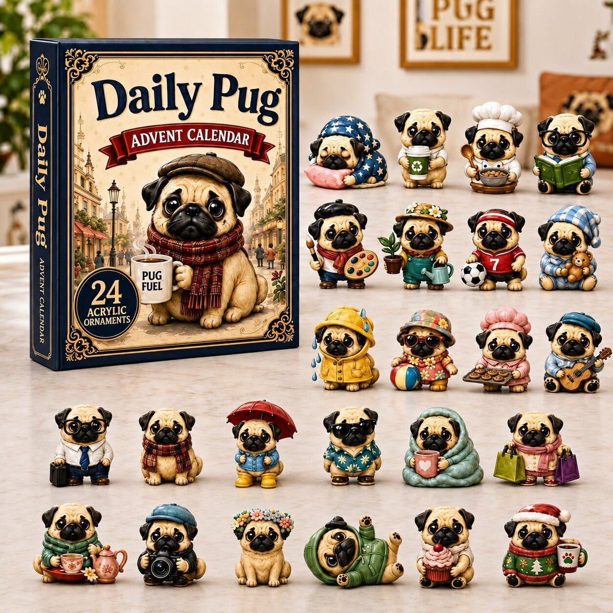 Daily Pug 2026 Christmas Advent Calendar Xmas Gifts For Pug Lovers