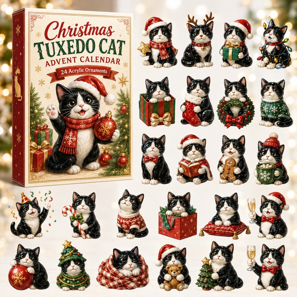 Christmas Tuxedo Cat Xmas Advent Calendar Christmas Day Countdown Gifts For Tuxedo Cat Lovers