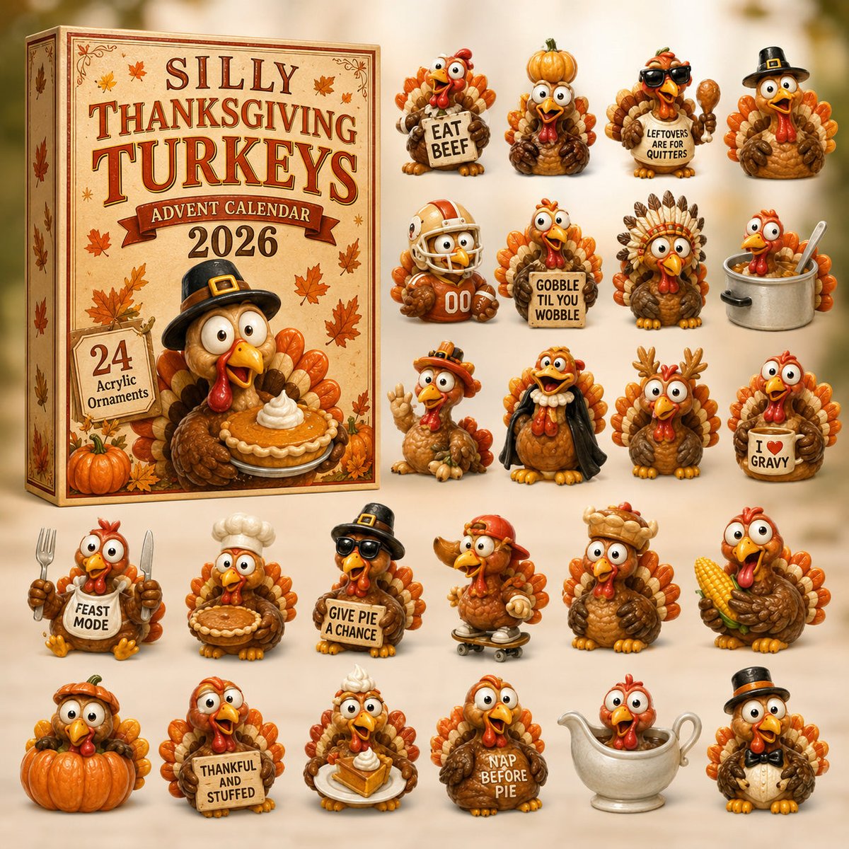 Silly Turkeys Thanksgiving Advent Calendar 2026 24 Day Festive Countdown Xmas Gifts_