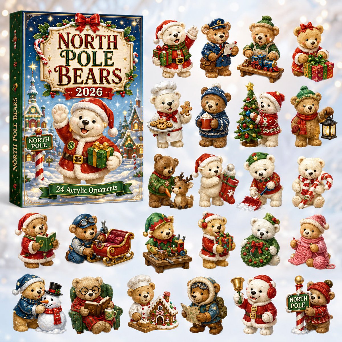 North Pole Bears Christmas Advent Calendar 2026 24 Day Festive Countdown Xmas Gifts_