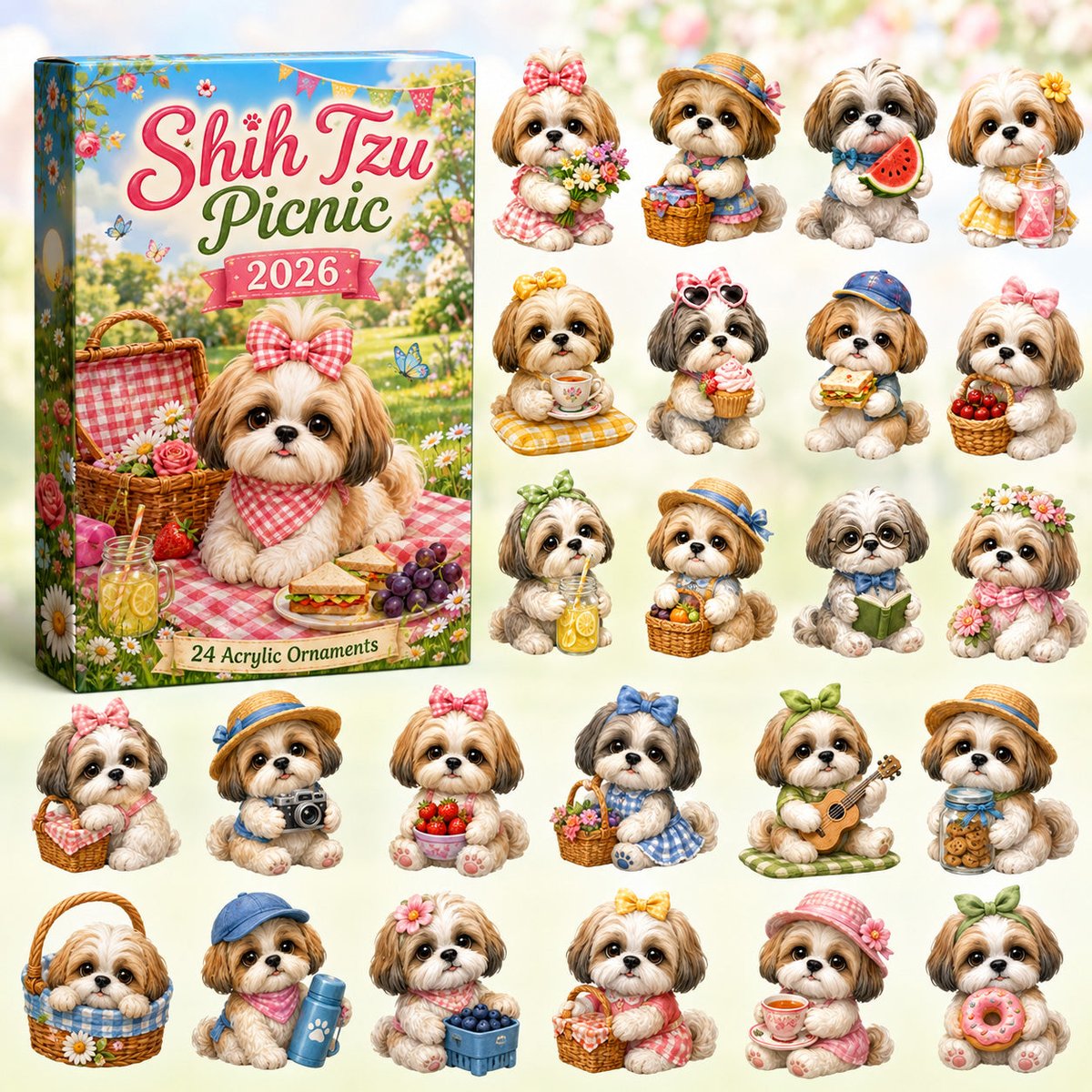 Shih Tzu Picnic Christmas Advent Calendar 2026 24 Day Festive Countdown Shih Tzu Dog Xmas Gifts