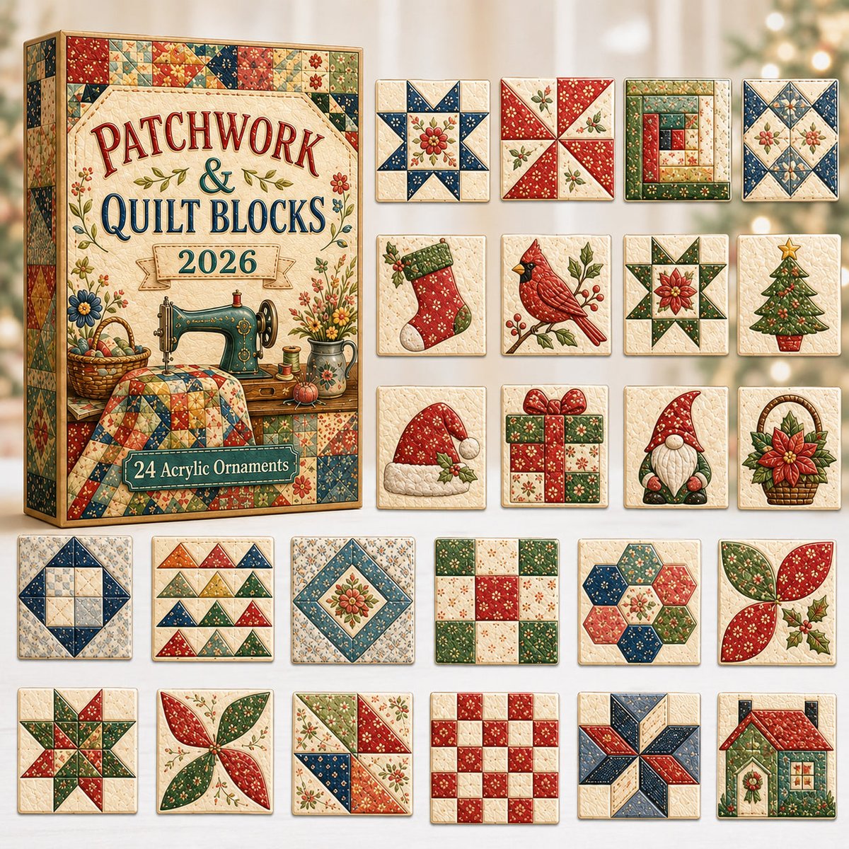 Patchwork Quilt Blocks Advent Calendar 24 Days Of Christmas Blindbox Xmas Gifts For Mom