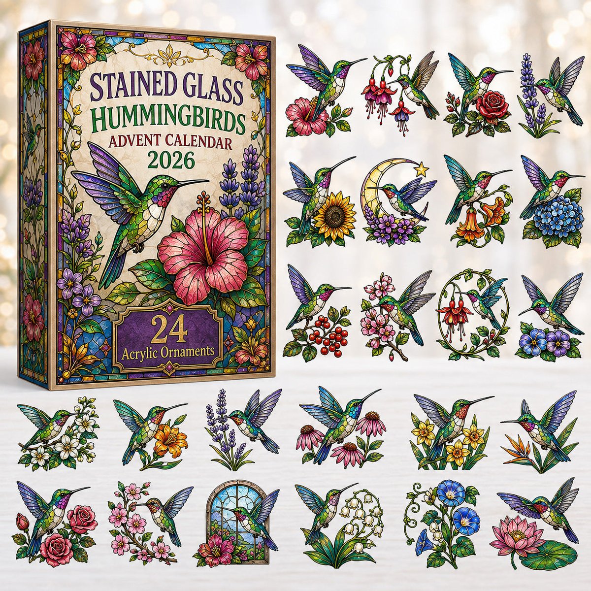 Stained Glass Hummingbirds Christmas Advent Calendar Xmas Calendar Countdown Christmas Gifts
