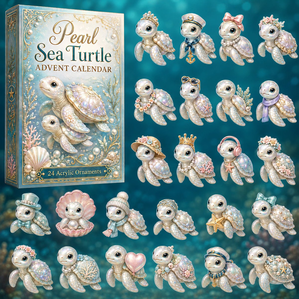 Pearl Sea Turtle Advent Calendar Christmas Countdown Gifts For Turtle Lovers