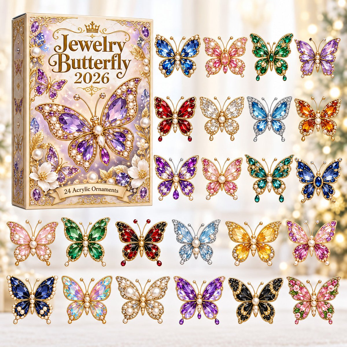 Jewelry Butterfly Advent Calendar 24 Days Of Christmas Blindbox Xmas Gifts For Butterfly Lovers
