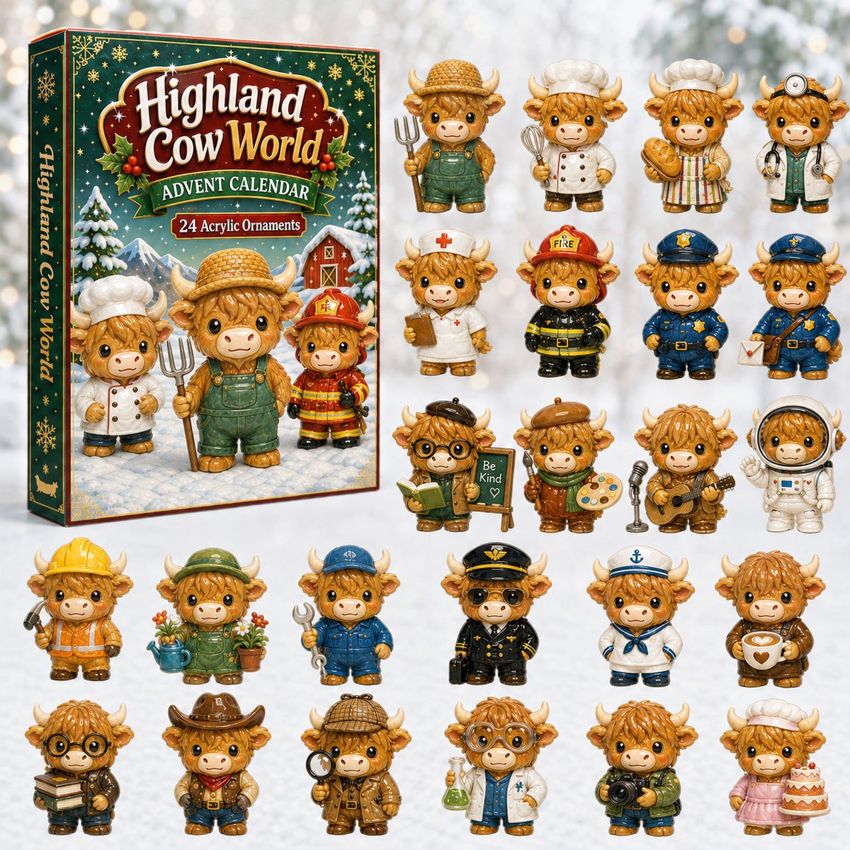 Highland Cow World Advent Calendar 24 Days Of Christmas Blindbox Xmas Gifts For Brothers
