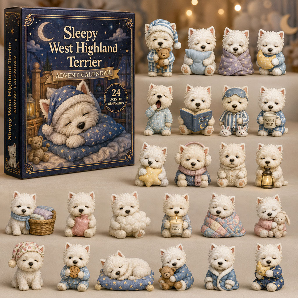 Sleepy West Highland Terrier Advent Calendar Christmas Eve Countdown Gifts For Westie Lovers