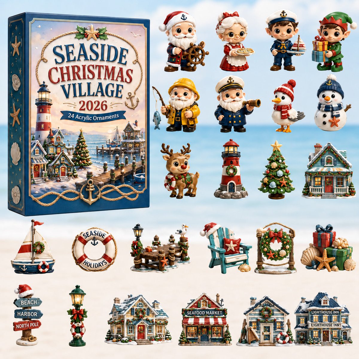 Seaside Christmas Village Xmas Advent Calendar 2026 24 Day Festive Countdown Beach Lovers Gifts_
