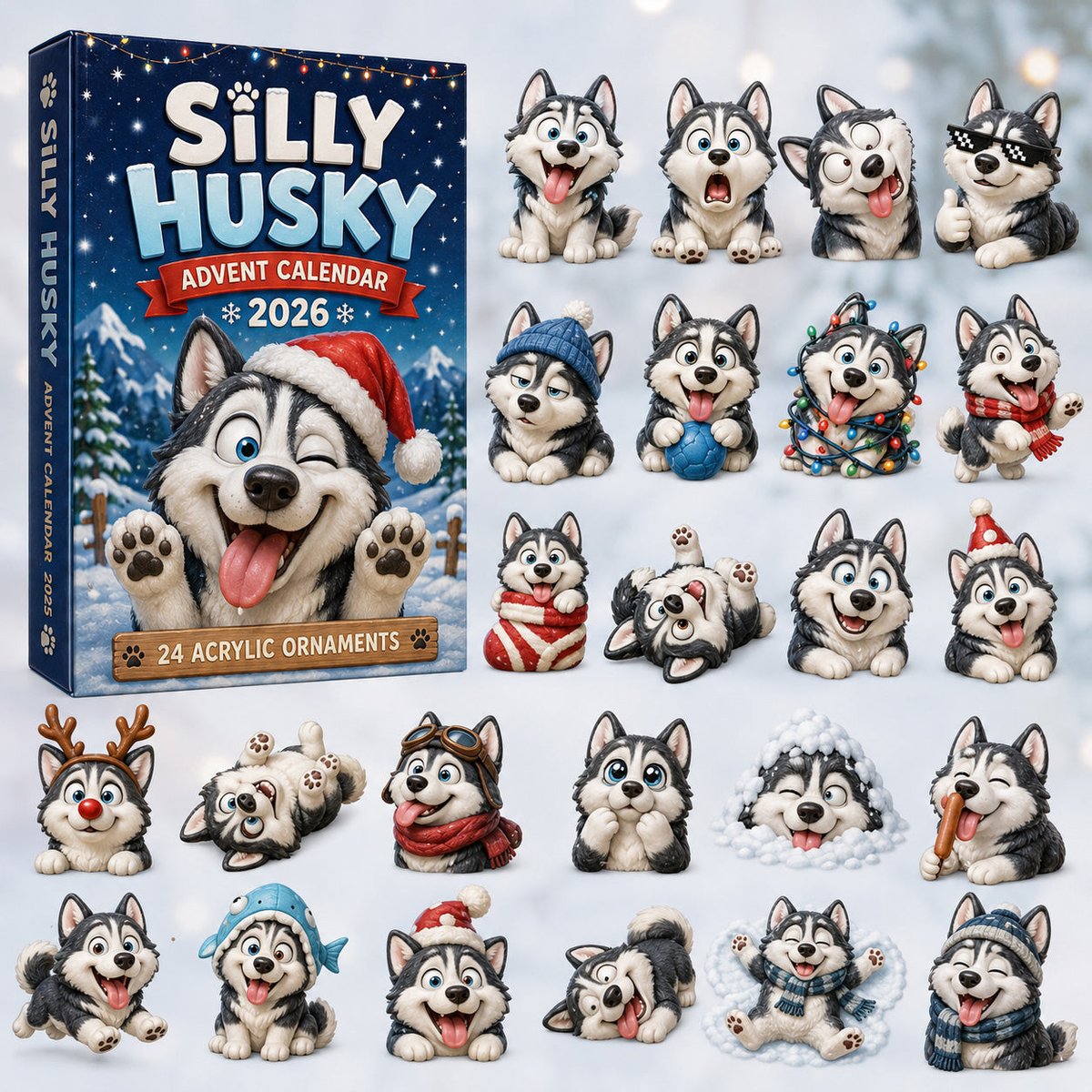 Silly Husky Christmas Advent Calendar Xmas Tree Hanging Xmas Gifts For Husky Lovers