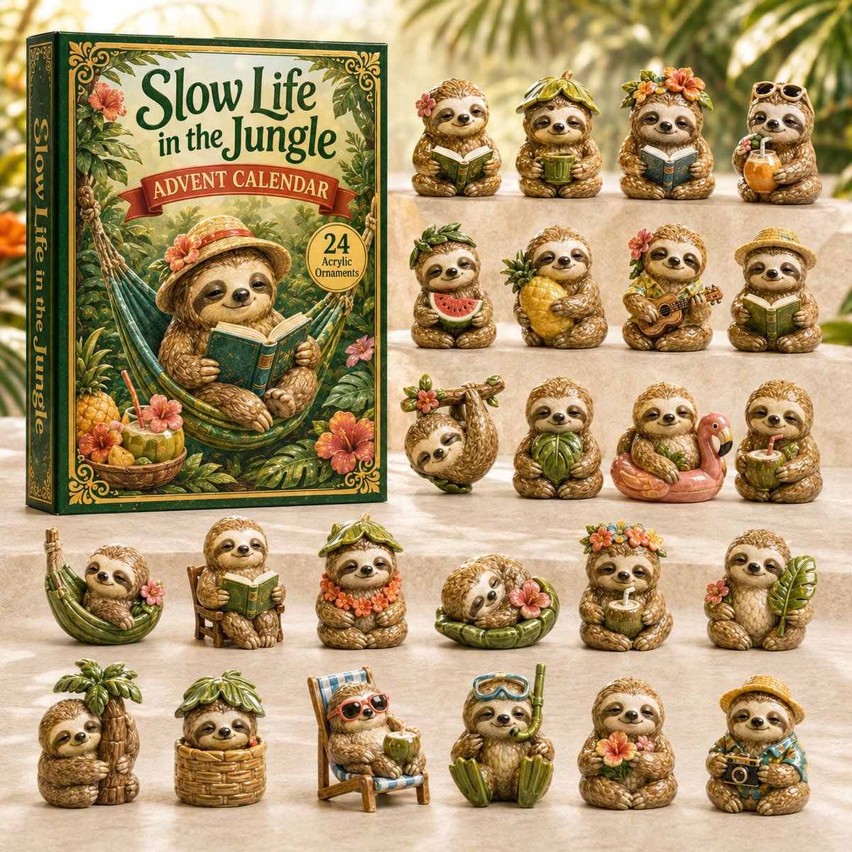 Slow Life In The Jungle Christmas Advent Calendar Xmas Countdown Gifts For Sloth Lovers