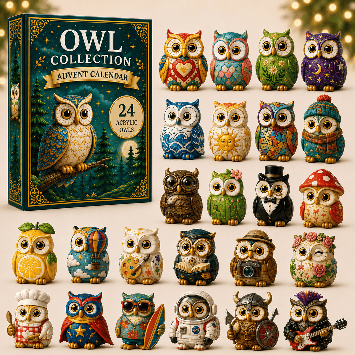 Owl Collection Christmas Advent Calendar Holiday Hanging Ornaments Gifts For Owl Lovers