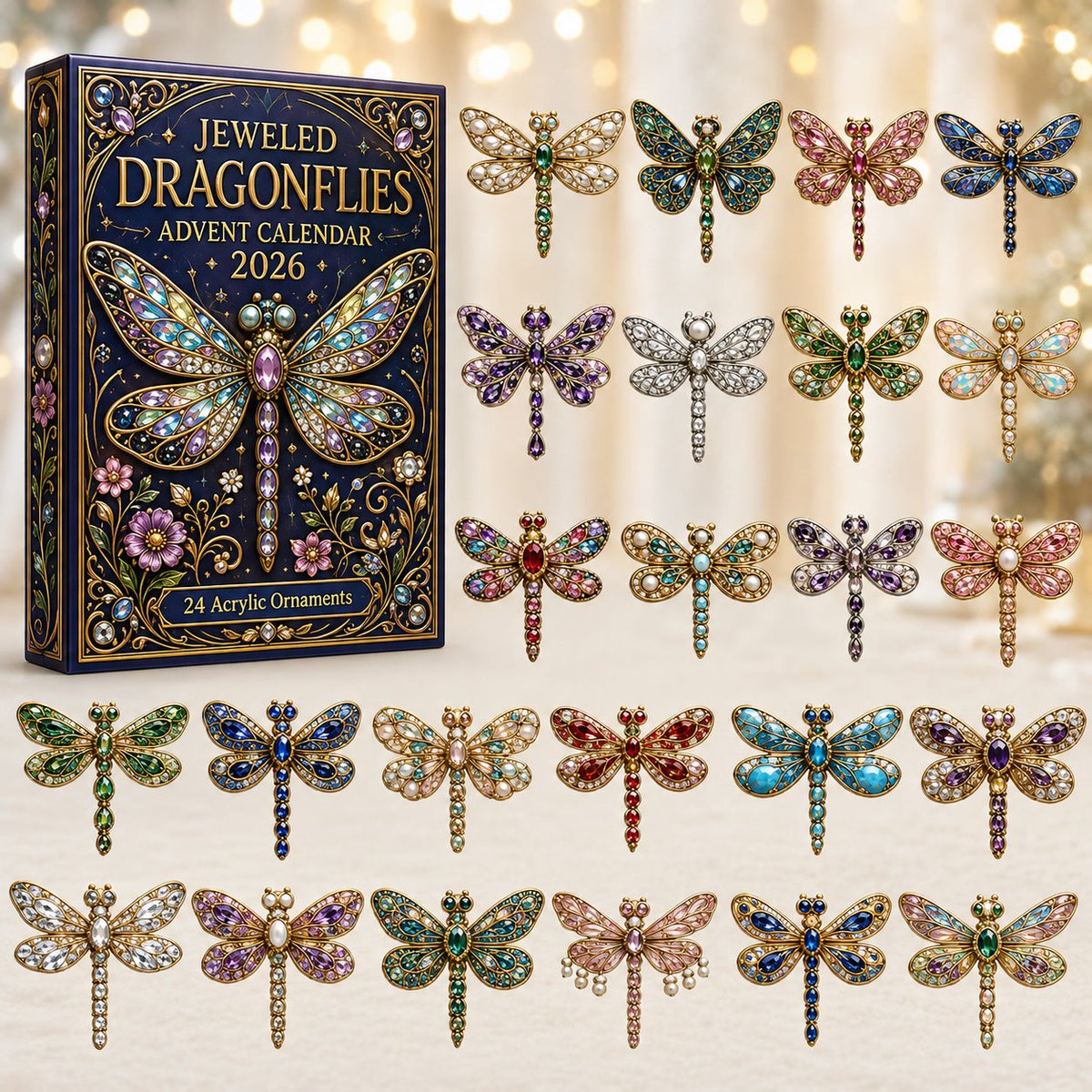 Jeweled Dragonflies Christmas Advent Calendar Counting Down Calendar Dragonfly Lovers Xmas Gifts