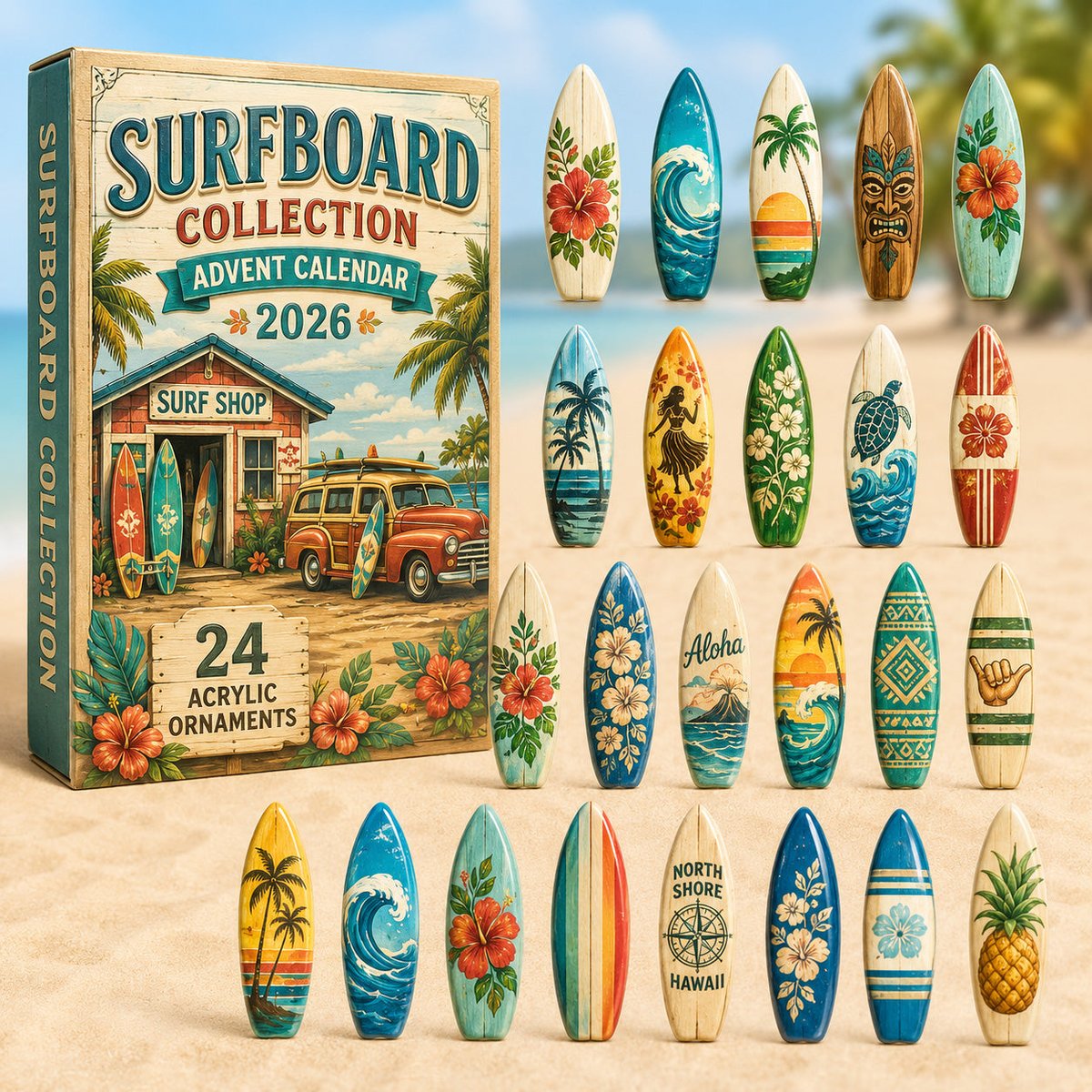 Surfboard Collection Christmas Advent Calendar 2026 24 Day Festive Countdown Surfing Lovers Xmas Gifts
