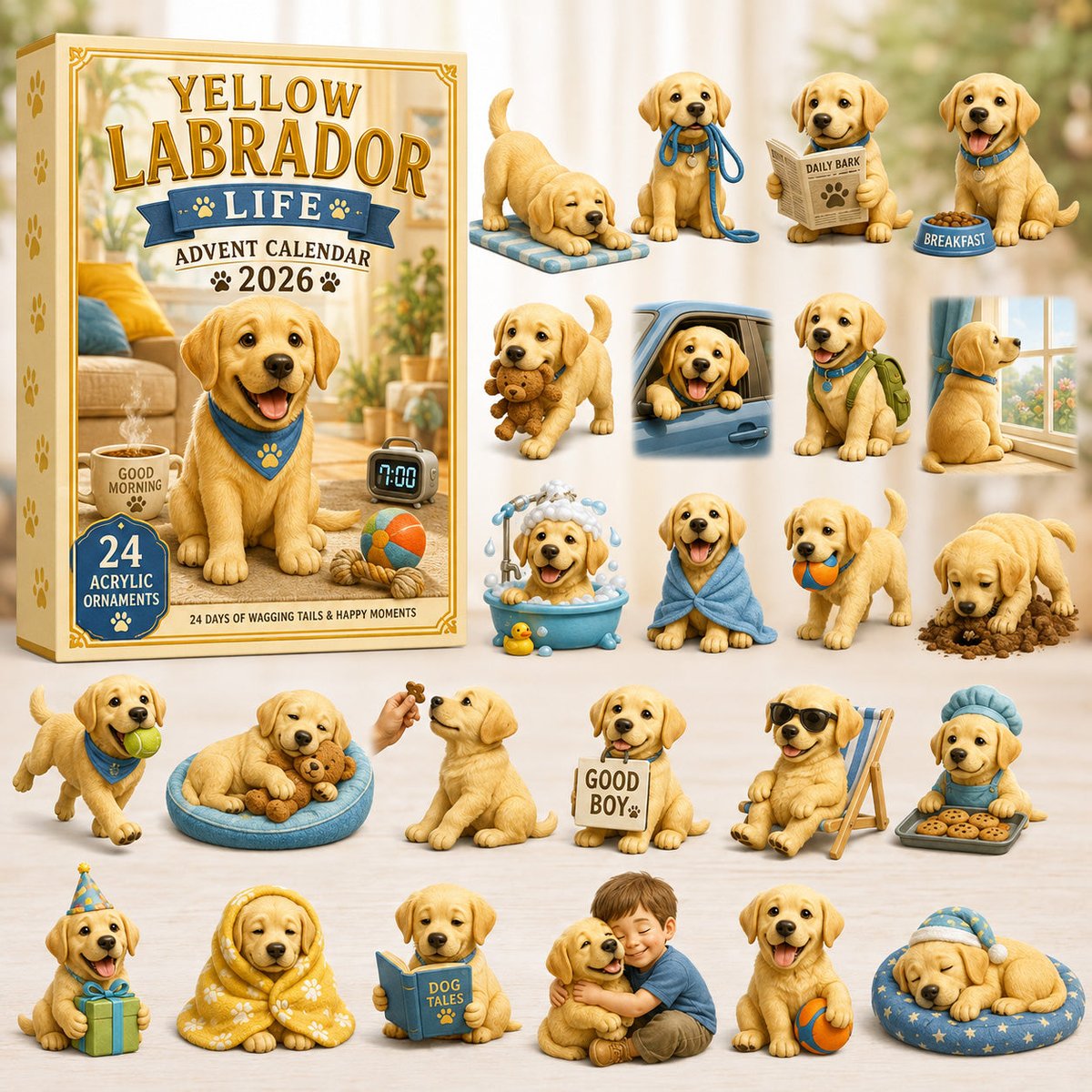 Yellow Labrador Life Christmas Advent Calendar Holiday Decorations Gifts For Labrador Lovers