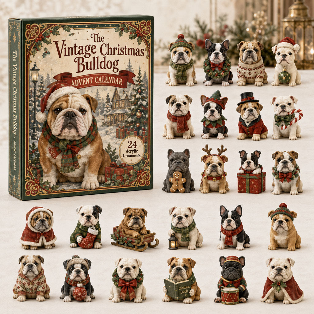 The Vintage Christmas Bulldog Advent Calendar Christmas Eve Countdown Gifts For Bulldog Lovers