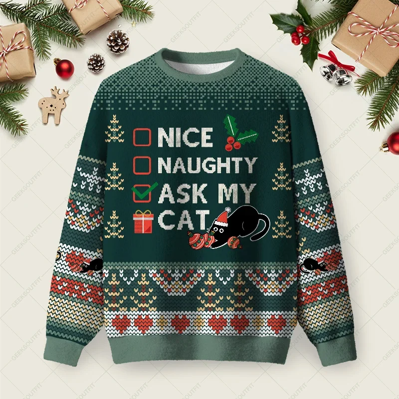 Ask My Cat Ugly Christmas Sweater Holiday Christmas Sweaters Xmas Gifts For Cat Lovers