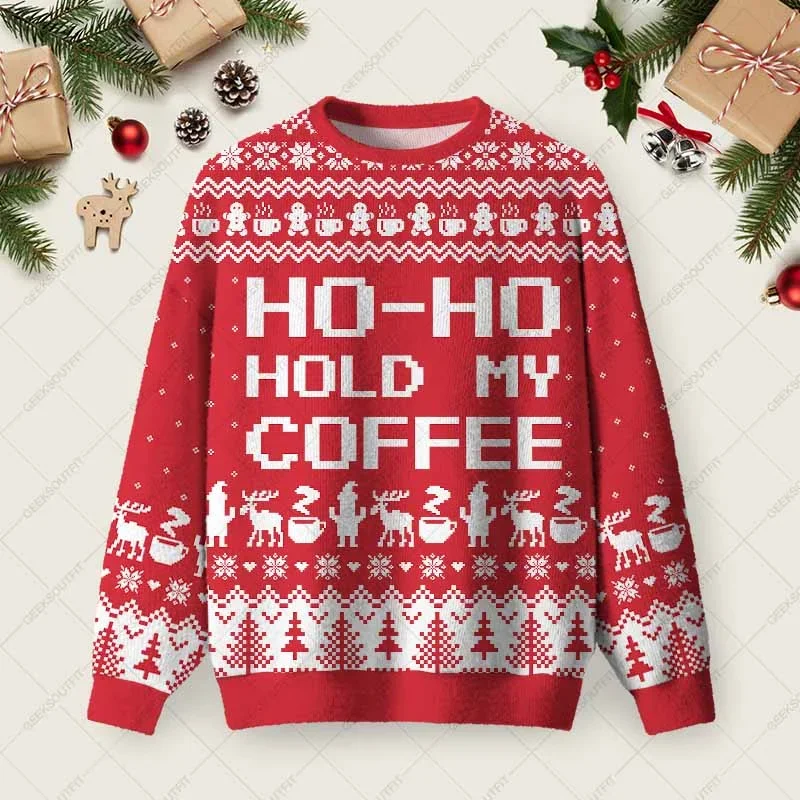 Ho Ho Hold My Coffee Ugly Christmas Sweater Xmas Party Outfits Xmas Gifts For Friend