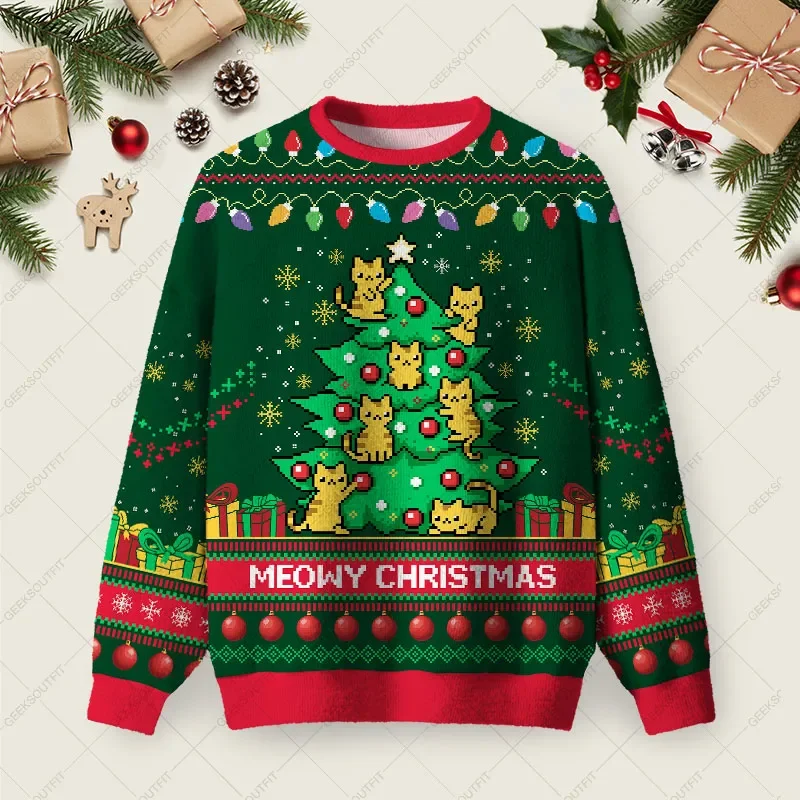 Meowy Christmas Ugly Christmas Sweater Xmas Merch Christmas Gifts For Cat Lovers