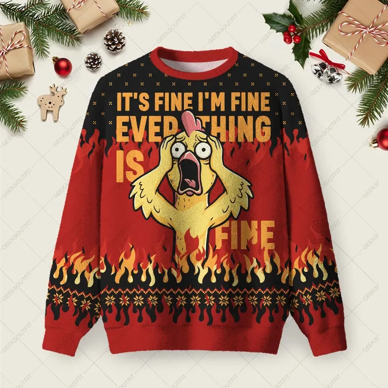 Everything Is Fine Fire Ugly Christmas Sweater Ridiculous Christmas Sweaters Gifts For Sister
