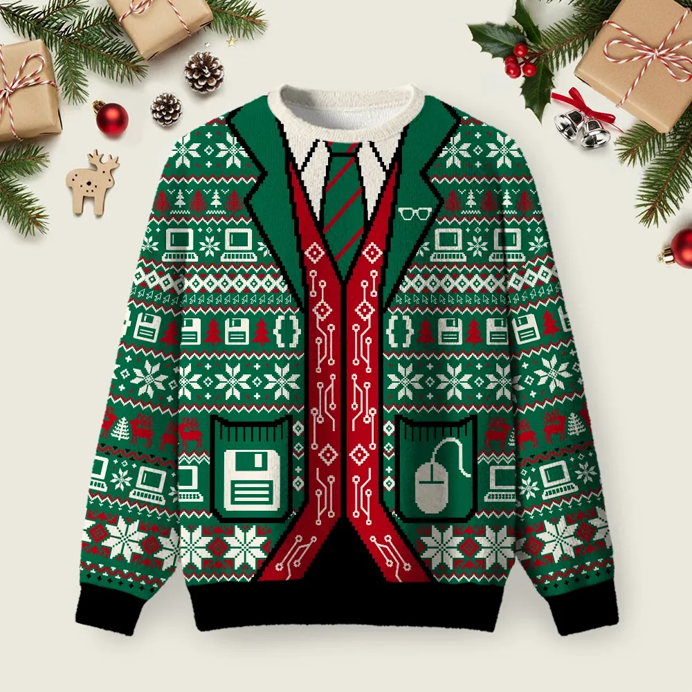 Fake Suit Retro Computer Ugly Christmas Sweater Christmas Vacation Apparel Xmas Gifts For Dad