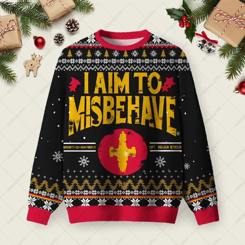I Aim To Misbehave Ugly Christmas Sweater Christmas Outfits Xmas Gifts For Son