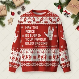 May The Force Be Ever In Your Favour Bilbo Baggins Ugly Sweater Xmas Merch Mother Xmas Gifts