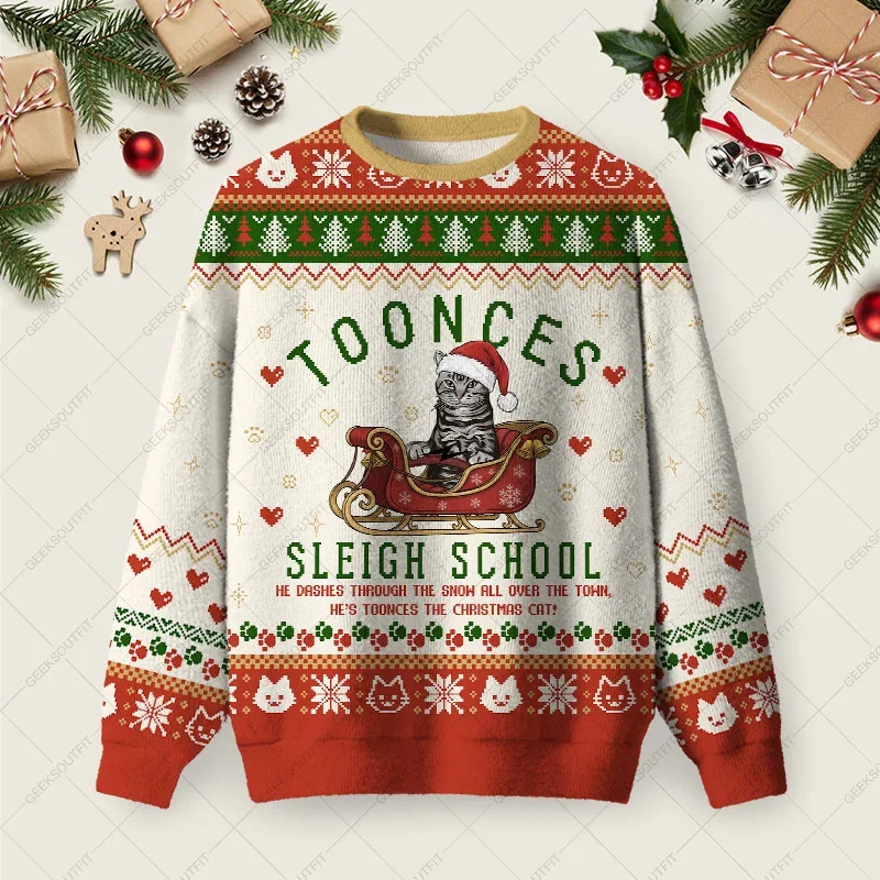 Toonces Sleigh School Ugly Christmas Sweater Christmas Party Outfit Xmas Gifts Idea