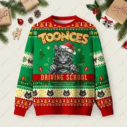 Toonces The Driving Cat Ugly Christmas Sweater Funny Xmas Sweaters Gifts For Cat Lovers