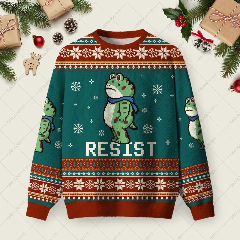 Resist Frog Ugly Christmas Sweater Xmas Party Outfits Christmas Gifts For Protesters
