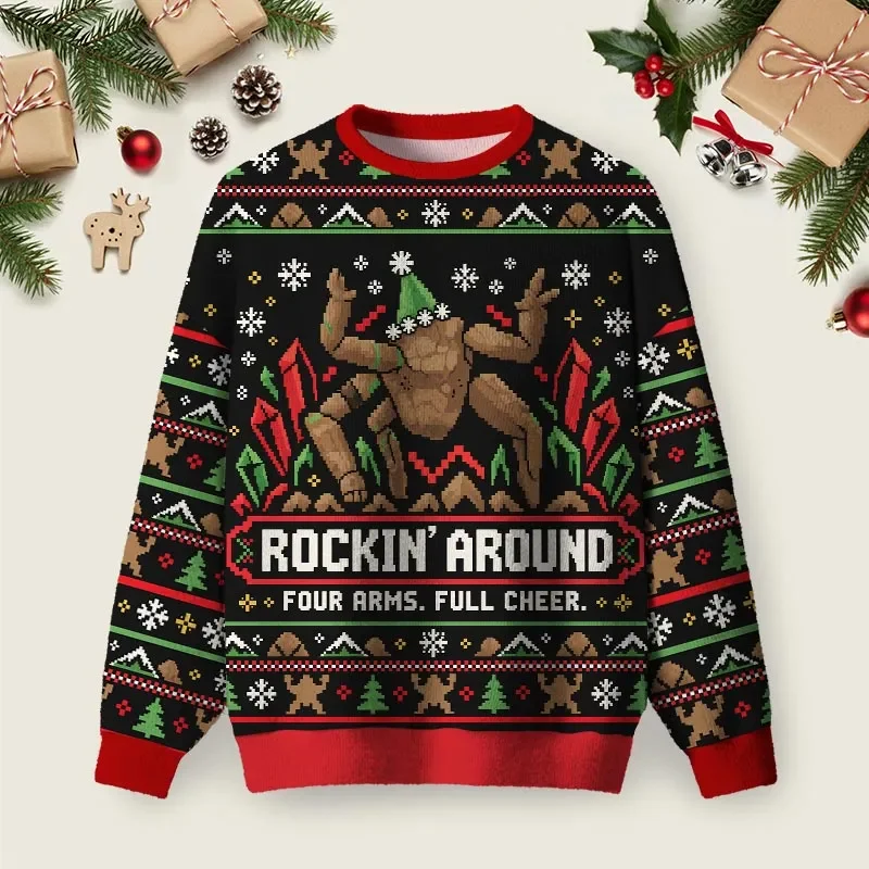 Rockin Around Bigfoot Ugly Christmas Sweater Xmas Clothing Christmas Gifts For Bigfoot Lovers
