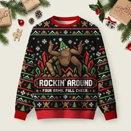Rockin Around Bigfoot Ugly Christmas Sweater Xmas Clothing Christmas Gifts For Bigfoot Lovers