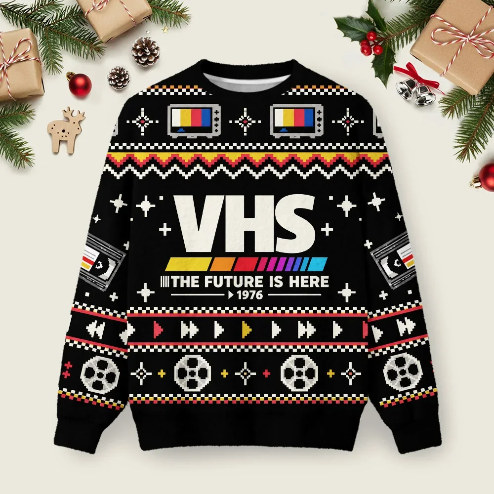 VHS The Future Is Here Ugly Christmas Sweater Funny Holiday Sweaters Gifts For Husband
