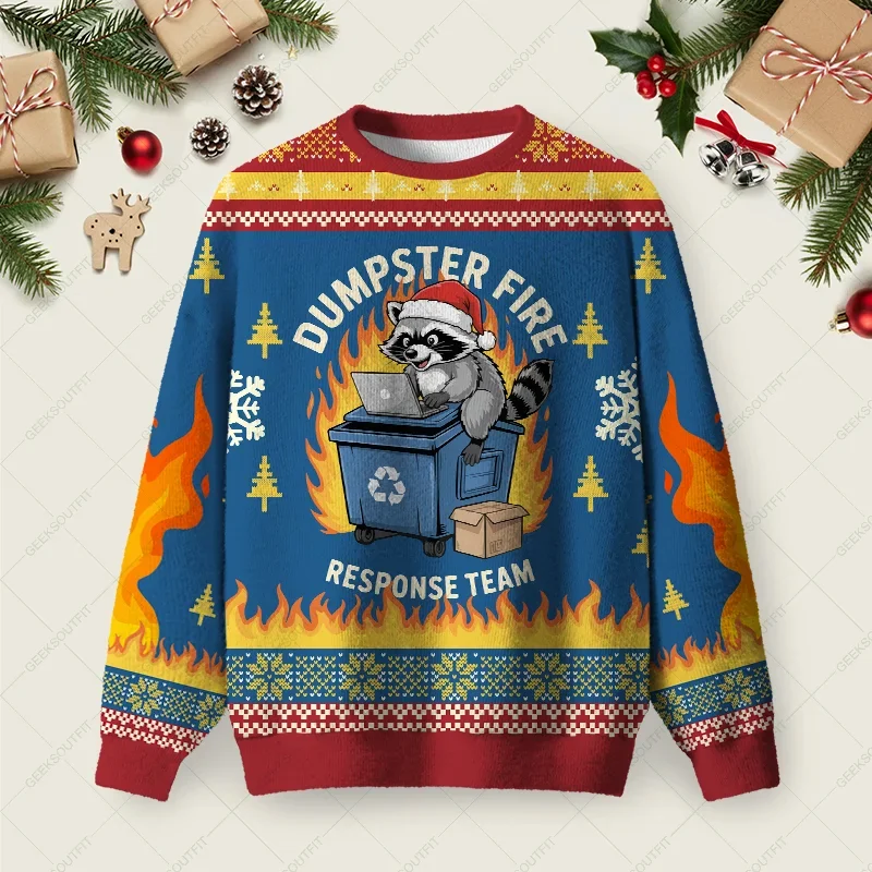 Trash Panda Dumpster Fire Ugly Christmas Sweater Hilarious Ugly Christmas Sweaters Gifts Idea