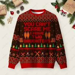 You Cant Scare Me I Have Two Daughters Ugly Christmas Sweater Xmas Clothing Xmas Gift For Mother