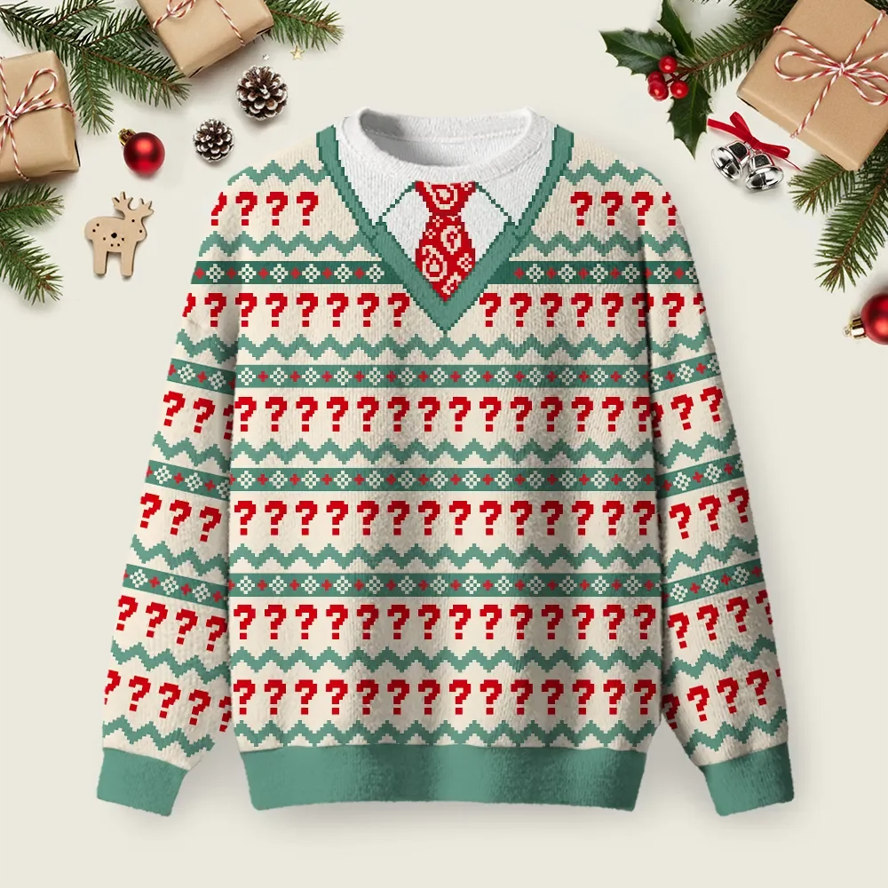 Question Mark Fake Collar Tie Ugly Christmas Sweater Funny Xmas Sweaters Xmas Gifts For Dad