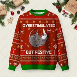 Overstimulated But Festive Ugly Christmas Sweater Xmas Party Outfits Xmas Gifts For Boyfriend