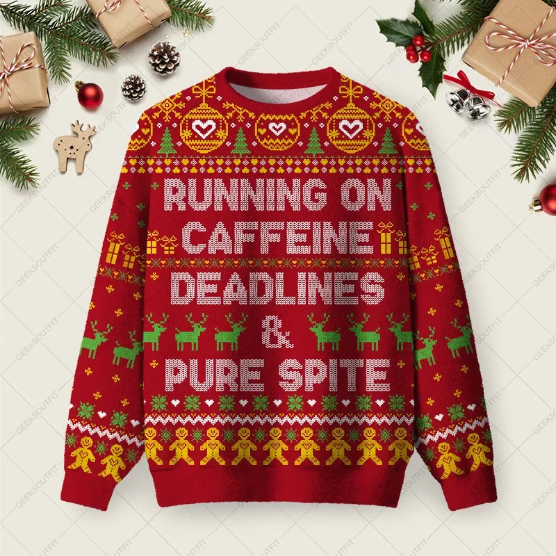 Running On Caffeine Ugly Christmas Sweater Christmas Vacation Apparel Gifts For BFF